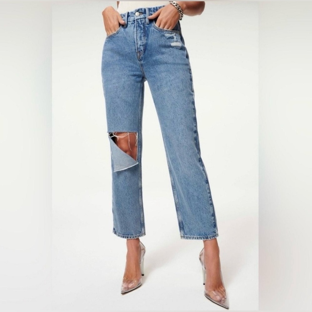 Good American Woman's Good 90's Duster Straight Leg Jean Fit Jeans Sz 8/28 $129